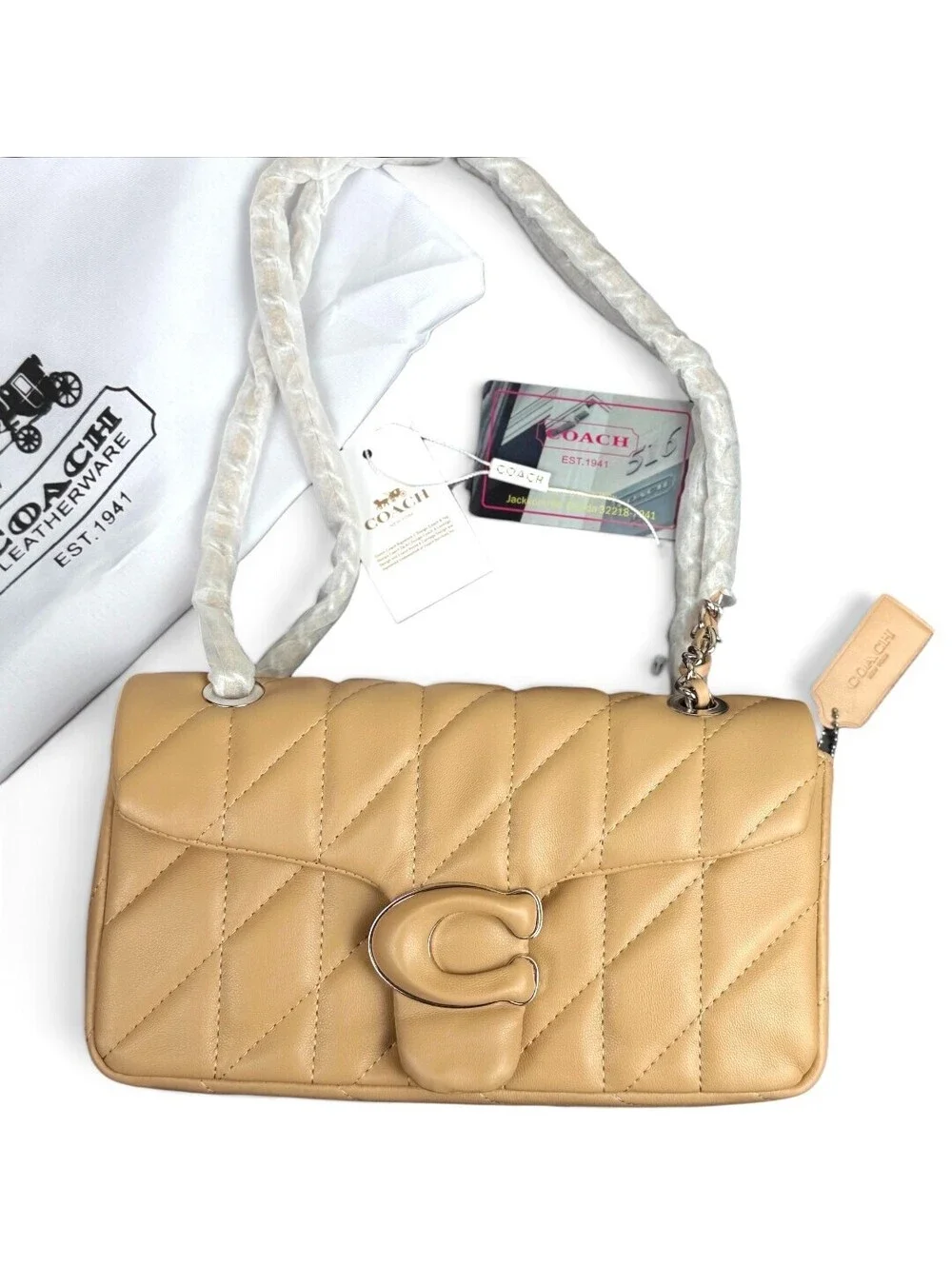 Coach Tabby 26 Quilted Shoulder Bag Beige Buff Silver Hardware Rare NWT